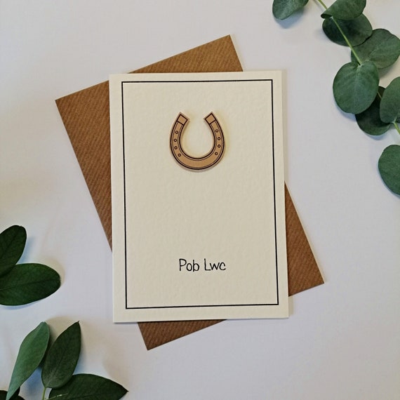 Pob Lwc Welsh Good Luck Card Horseshoe Design Greeting Etsy UK