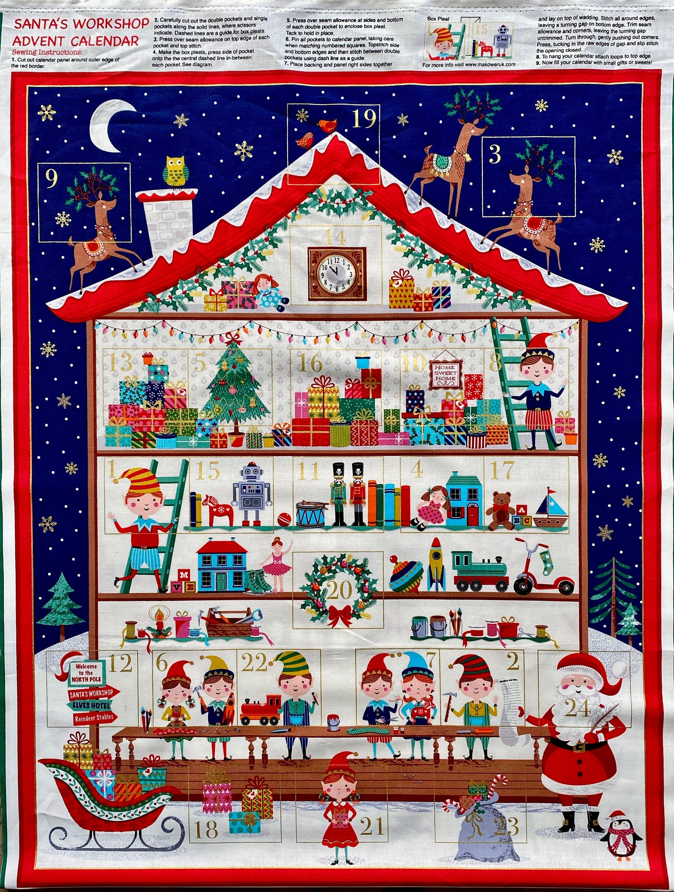 Makower Santa's Advent Calendar Panel TO MAKE/SEW Etsy