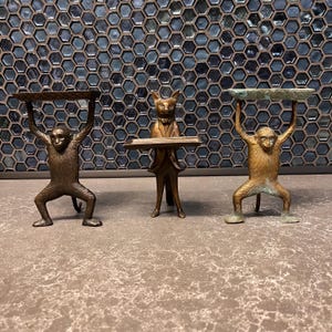Porta-cartões de visita em latão oxidado, saboneteira, porta-anéis/joias, acessórios de mesa, escultura em latão, macaco, raposa, símio, escritório, zoológico