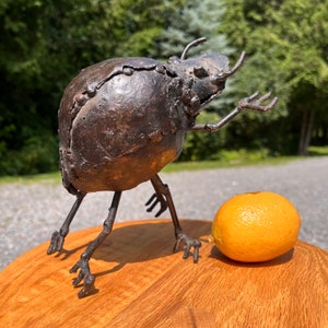 Brutalist Welded Metal Beetle Sculpture, Metal Decor, Insect Sculpture, Dung Beetle, Bookend, Coffee Table / Shelf Decor, Halloween Decor