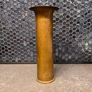 Large Brass Artillery Shell, Military Antiques, WWI, War, Brass Vase, Trench Art, Mancave, Fathers Day Gift, Dad Gift