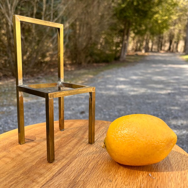 Handmade Small Brass Cubist Chair Sculpture, Brass Decor