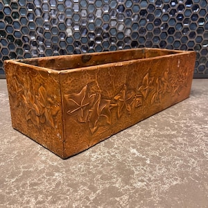 Embossed Copper + Wood Box/Planter, Jardiniere, Flower Arrangement, Table Centerpiece, Kitchen Decor, Bathroom Storage, Office Storage