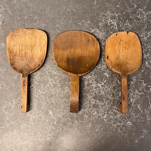 1920s Primitive Hand Carved Wooden Butter Paddles, Kitchen Decor, Rustic Farmhouse, Kitchen Utensil, Wood Spoon, Grain Scoop