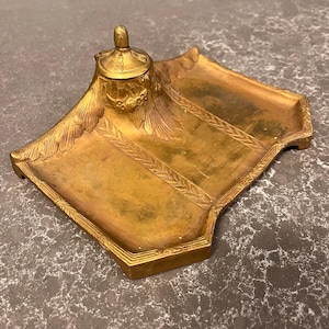 Antique Art Nouveau Brass Inkwell, Art Deco, Brass Decor, Ring/Change Dish, Soap Dish, Business Card Holder, Coffee Table Decor, Candle Dish