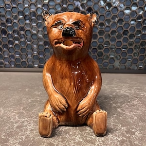 1890er Antike Keramik Figural Bär Krug mit Griff, Majolika Krug, Küchen Dekor, Goldlöckchen, wunderlich, Tisch Dekor, Barwagen, Blumenvase