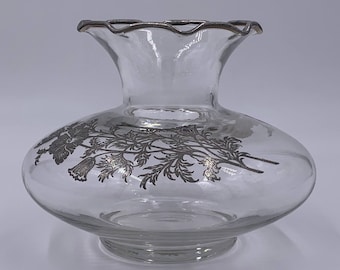 Silver City Clear Glass Vase w/ Flanders Poppy Silver Overlay