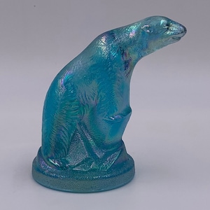 1980&#39;s Summit Art Glass Iridescent Blue Polar Bear on Ice
