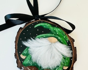 Sleepy Santa! Hand Painted Wood Ornament