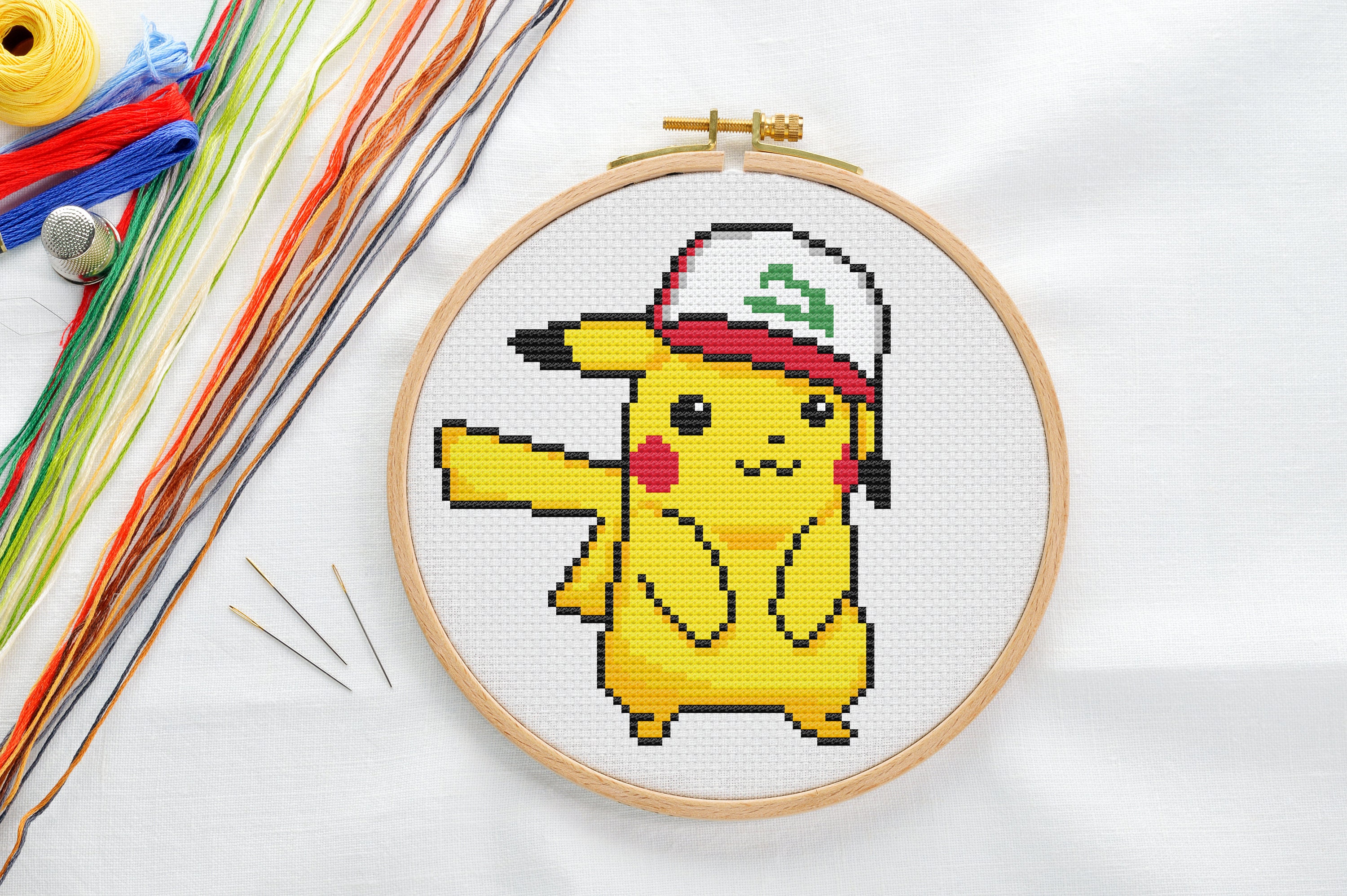 Ash & Pikachu Cross Stitch Pattern - Pokemon Yellow Inspired
