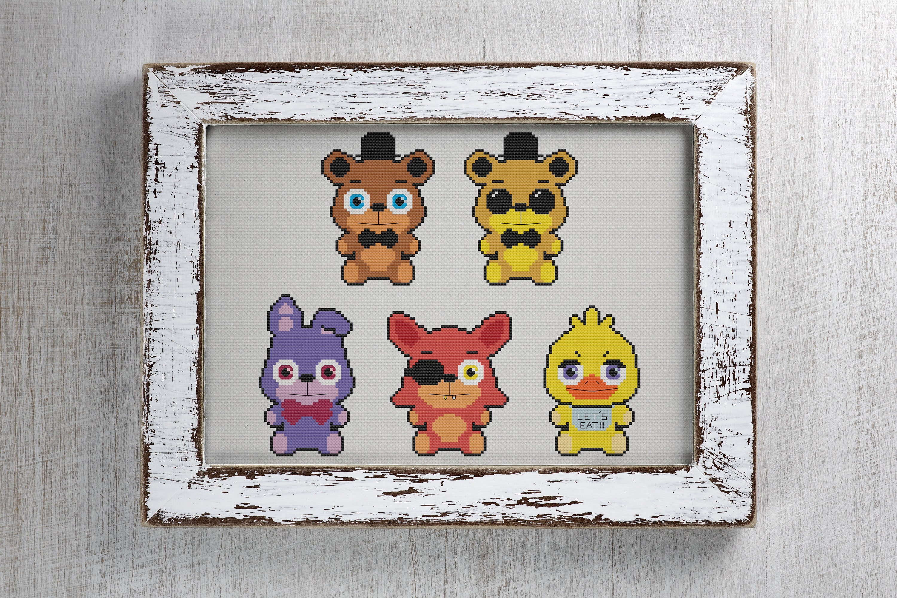 FNAF 1 Animatronics Cute Cross Stitch Pattern PDF Digital 