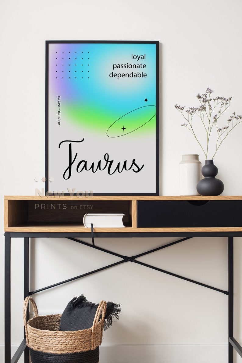 TAURUS Wall Art, Zodiac Poster, Star Sign Decor, Zodiac Aura Print, Taurus Gradient Aura Art