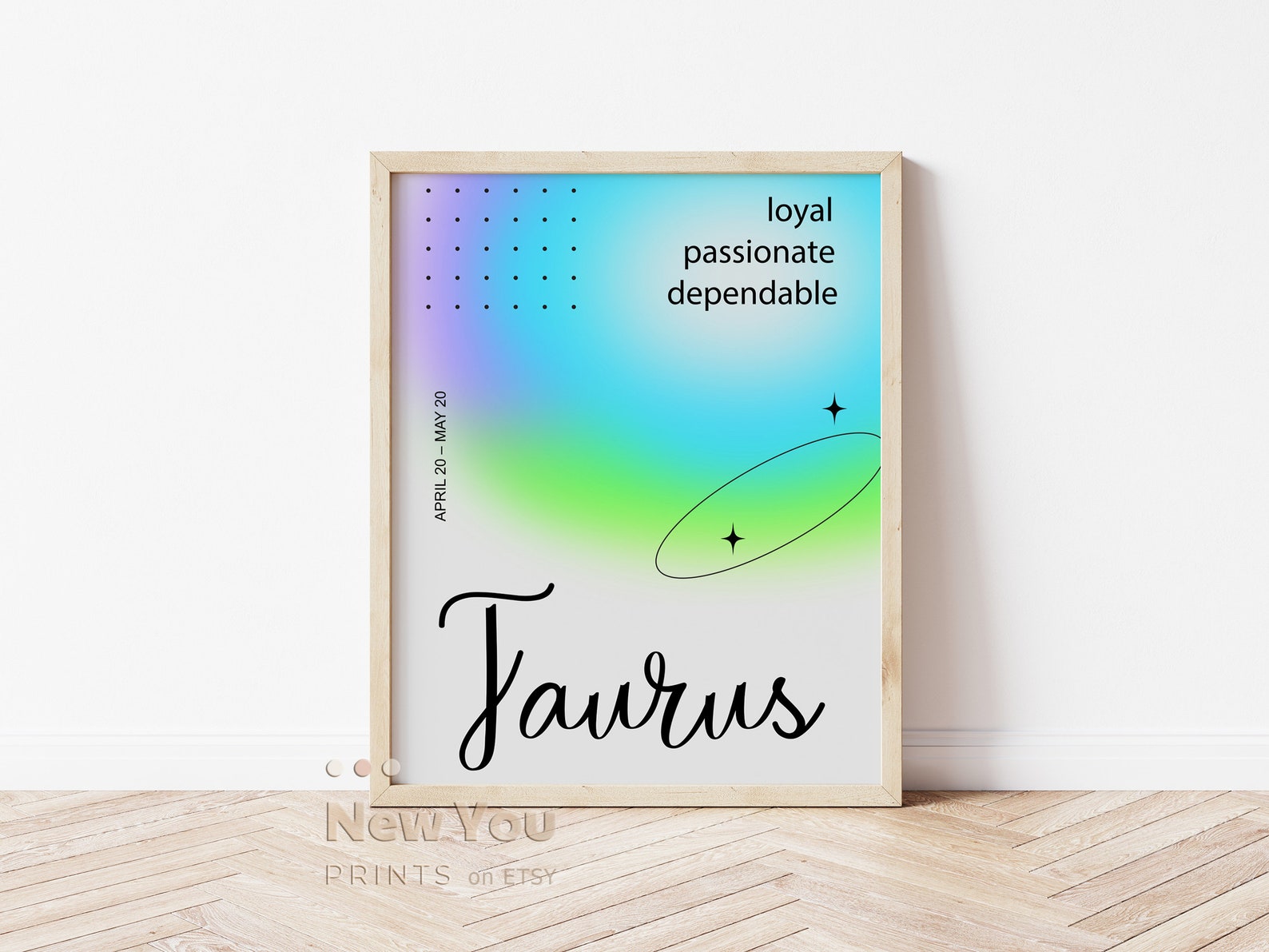 TAURUS Wall Art, Zodiac Poster, Star Sign Decor, Zodiac Aura Print, Taurus Gradient Aura Art