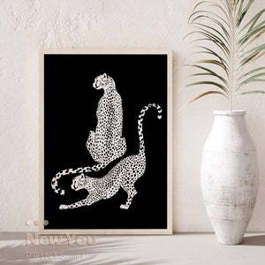 Black White Leopard Wall Art, Cheetah Print, Tiger Illustration, Panther Wall Art, Big Cat Print, Animal Print, Digital Download