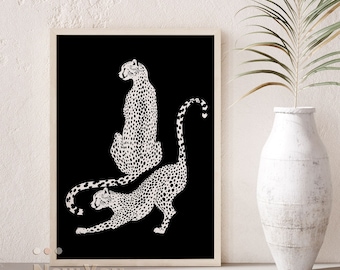 Black White Leopard Wall Art, Cheetah Print, Tiger Illustration, Panther Wall Art, Big Cat Print, Animal Print, Digital Download