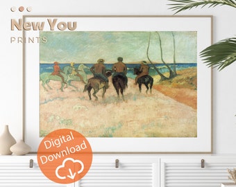 Cavaliers sur la plage, art mural vintage, impression Paul Gauguin, art vintage téléchargeable, décoration imprimable, peinture de chevaux rustiques | 46