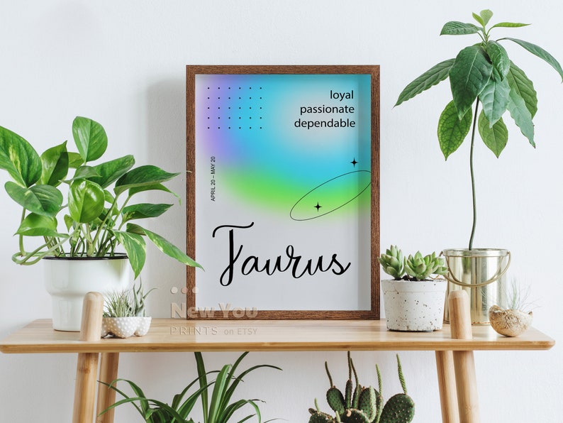 TAURUS Wall Art, Zodiac Poster, Star Sign Decor, Zodiac Aura Print, Taurus Gradient Aura Art