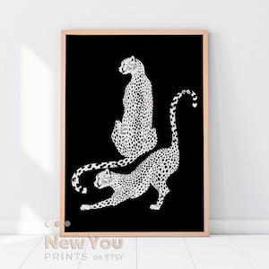 Black White Leopard Printed Poster Wall Art, Cheetah Print, Tiger Poster, Panther Wall Art, Big Cat Print, Animal Print, Wild Cat Poster