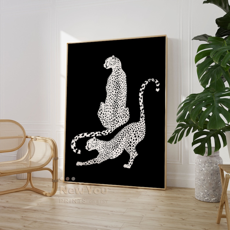 Black White Leopard Wall Art Cheetah Print Tiger Etsy