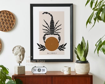 Scorpio Printable Wall Art, Gift for Scorpio Retro Art Printable, Astrology Wall Art, Scorpio Zodiac Poster instant download, boho scorpio