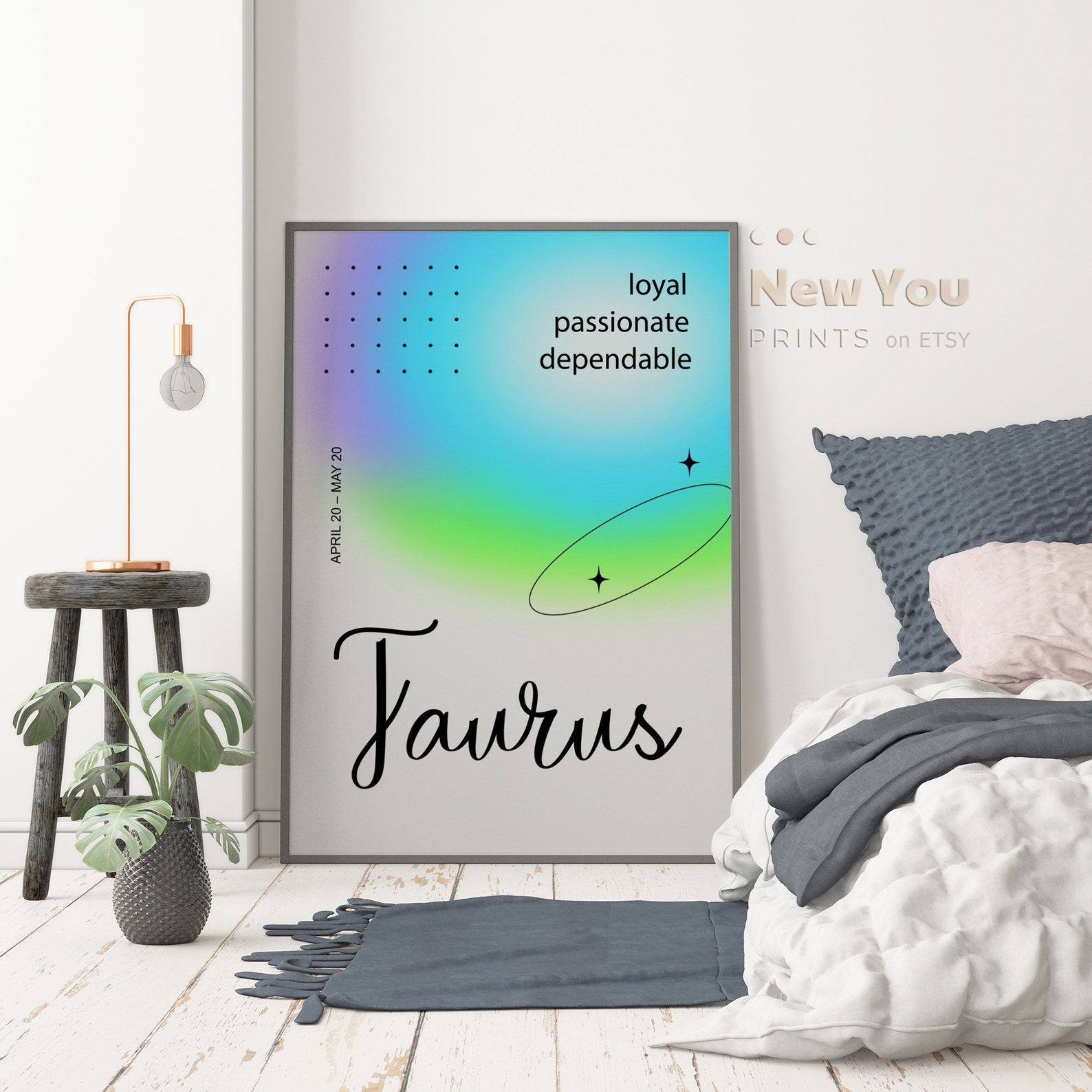 TAURUS Wall Art, Zodiac Poster, Star Sign Decor, Zodiac Aura Print, Taurus Gradient Aura Art