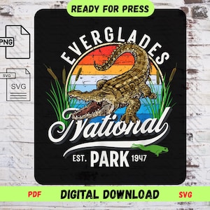 Retro Everglades Alligator SVG PNG – Vintage National Park Tourist Shirt Design – Wildlife Florida Souvenir