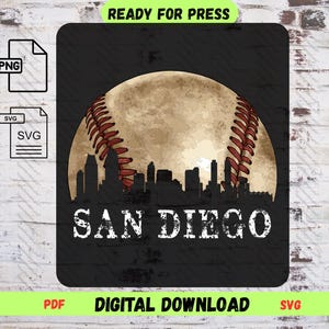 San Diego Skyline SVG, Vintage Baseball PNG, Retro Cityscape, San Diego Baseball Lover, Cricut Cut File, Digital Download