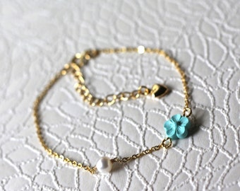 Natural Petal Turquoise Pearls Bracelet, Natural Turquoise Bracelet, High Luster Pearl Beads Bracelet, Pearl Petal Bracelet