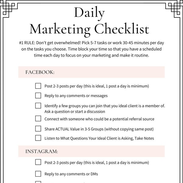 Social Media Marketing Daily, Weekly & Monthly Checklist