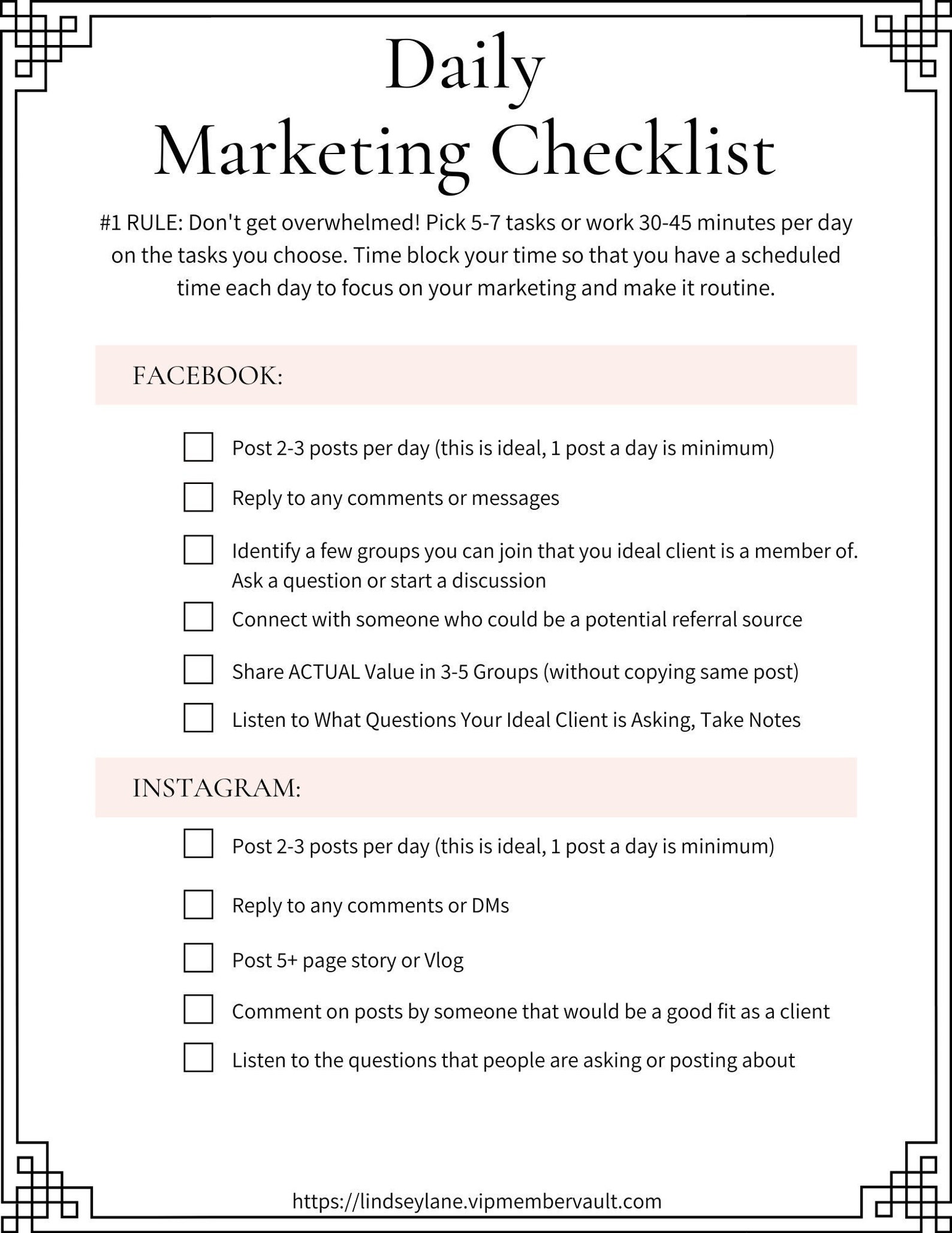 Social Media Marketing Daily, Weekly & Monthly Checklist - Etsy