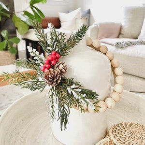 Winter Home Decor - Wood Bead Wreath with Pinecone and Red Berry Accent. Ships Free!