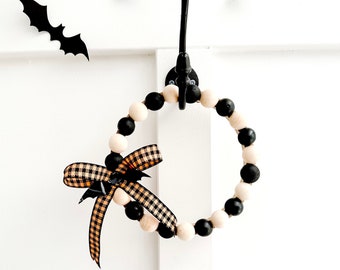 Corona de Halloween - Pequeña corona de cuentas de madera con murciélago negro - ¡Envío gratis!