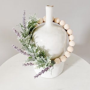 Modern Farmhouse Wreath - Small Wood Bead Wreath with Lavender - Ships Free!