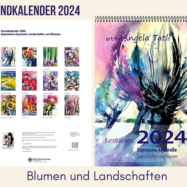 Wandkalender 2024 "Blumen und Landschaften" Din A 2 Hochformat mit Silberbindung.