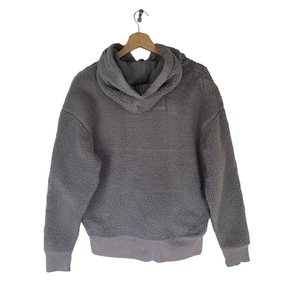 Vintage GAP Fleece Sherpa Hoodie Gray Color Pullover Big Logo