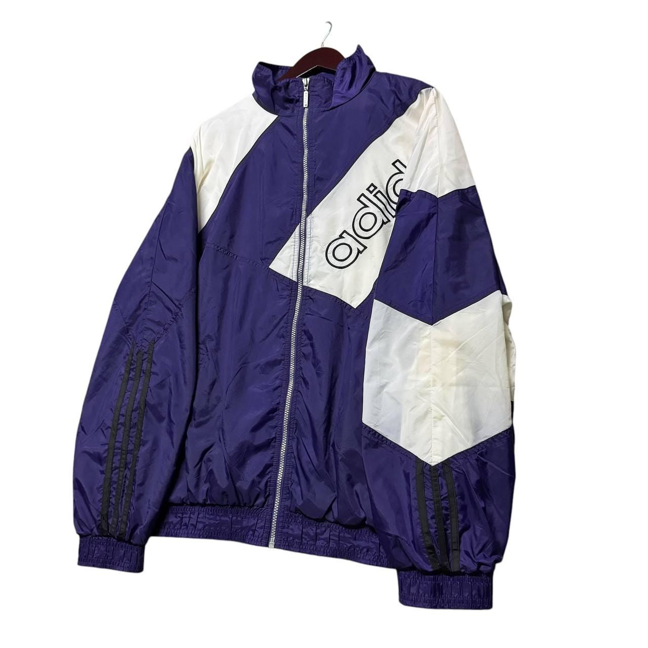 Vintage 90s Adidas Originals Purple Windbreaker Jacket With White