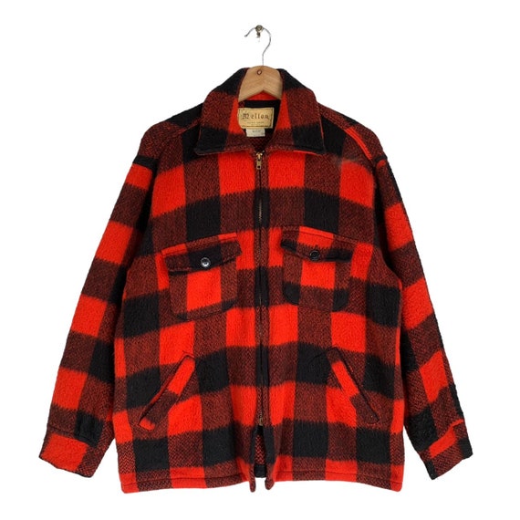 80s Vintage Melton Buffalo Plaid Wool Jacket,medium Size,red and