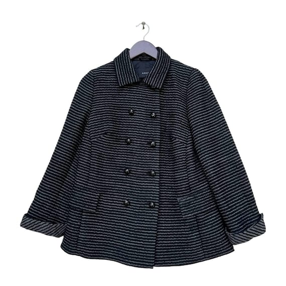 Akris, Vintage AKRIS Women's Striped Double Breasted Wool Peacoat Made In Japan Winter Wear Outfit Cold Weather Apparel