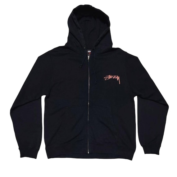 Vintage Stussy Zip Hoodie Crown Graphic Y2K Streetwear Black