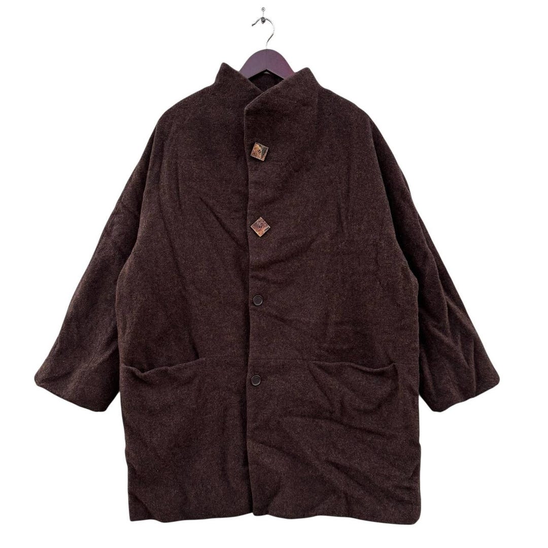ADOLFO DOMINGUEZ ガウンコート 38 キャメル ウール混 Vintage Adolfo Dominguez Wool Long Coat 90s Minimalist Brown