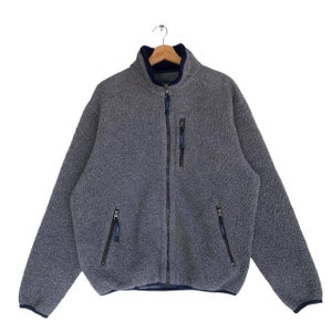Vintage LL Bean Grauer Grauer Fleece Pullover 90er Jahre Kleidung Winterstrickjacke