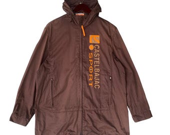 Vintage Castelbajac Sport Leve Corta-vento, Corta-vento com capuz, Jaqueta esportiva para atividades ao ar livre, Corta-vento casual, Corta-vento com zíper, Classe retrô