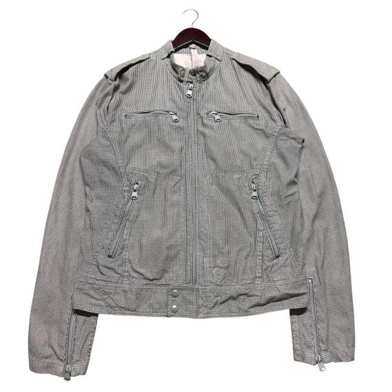 Vintage Diesel Moto Biker Jacket Checkered Pattern,Full Zip,Utility Streetwear Unisex,Grunge Aesthetic,Statement Jacket,Retro Classic Style