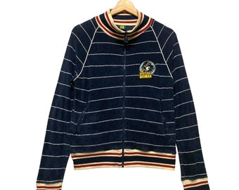 Cárdigan vintage de terciopelo a rayas con cremallera y glamour para mujer / Ropa de calle japonesa / Suéter estilo academia azul marino / Moda academia oscura