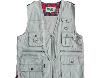 Vintage Utility Safari Fishing Vest Multi Pocket Beige Outdoor Gilet Park Ranger Workwear Grunge Menswear Hipster Core Streetwear