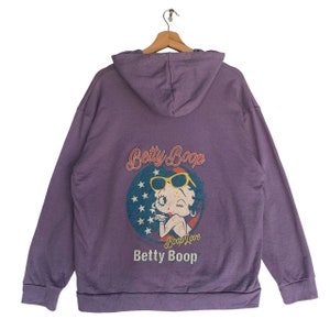 Vintage Betty Boop Hoodie Purple Graphic Sweatshirt Boop Love Retro Cartoon Oversized Pullover Hooded Jacket Unisex Style,Pop Culture Hoodie
