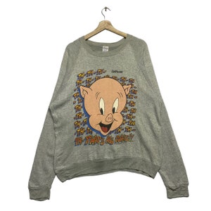 Sudadera vintage de Warner Bros. de Porky Pig, 1990, talla grande, estilo retro, ropa vintage de los 90, cuello redondo.