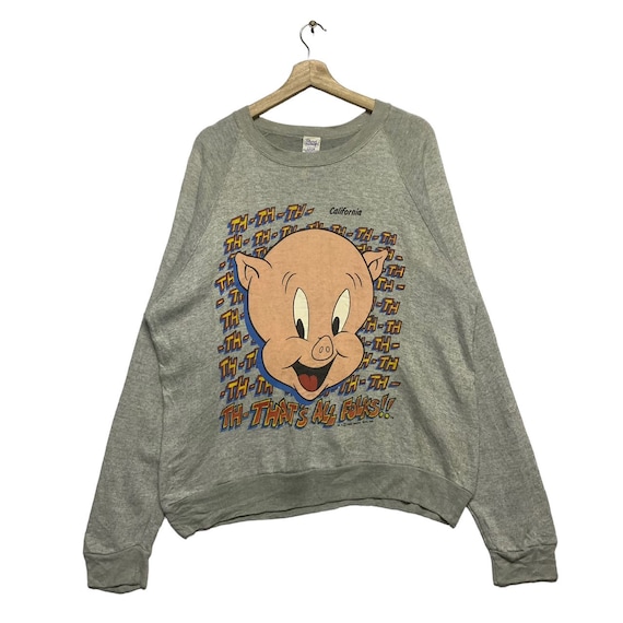 Vintage 1990 Porky Pig Cartoon Character Warner Bros Sweatshirt