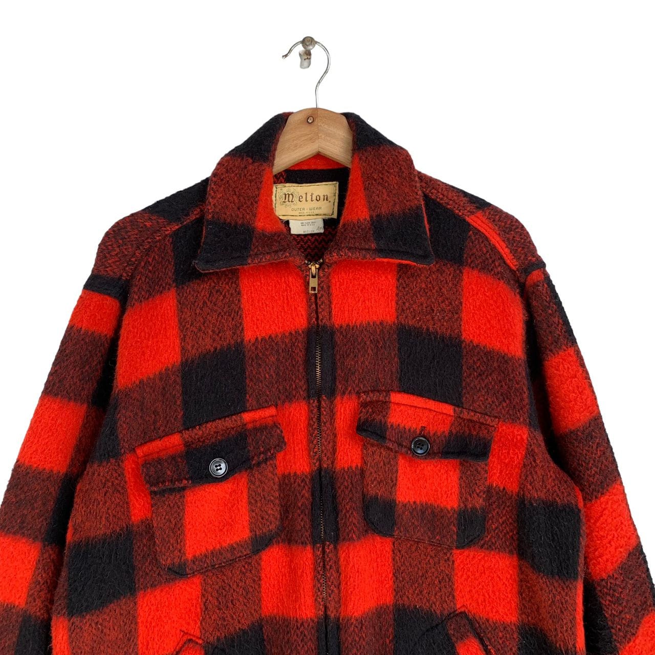 80s Vintage Melton Buffalo Plaid Wool Jacket,medium Size,red and
