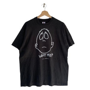 Camiseta gráfica vintage "Por qué yo", color negro, ropa vintage de los 90, estilo retro de dibujos animados, estética, moderna, Fruit of the Loom